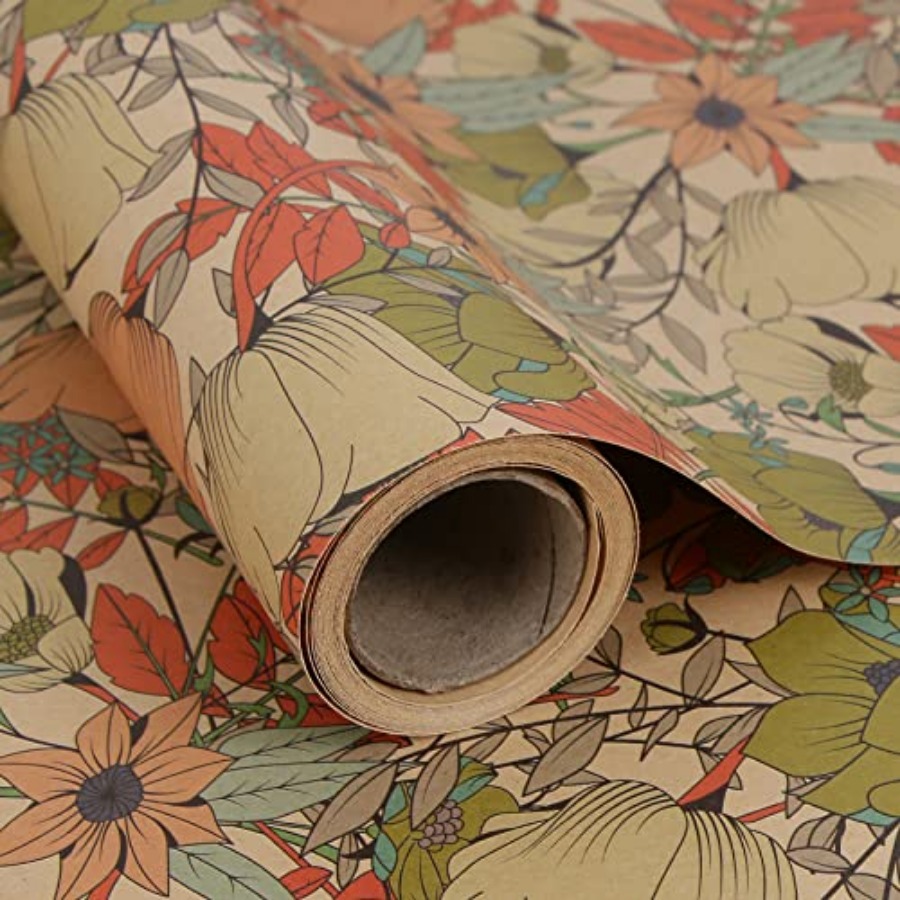 Flower Wrap Kraft - Kraft Floral Wrappg Paper Roll, All