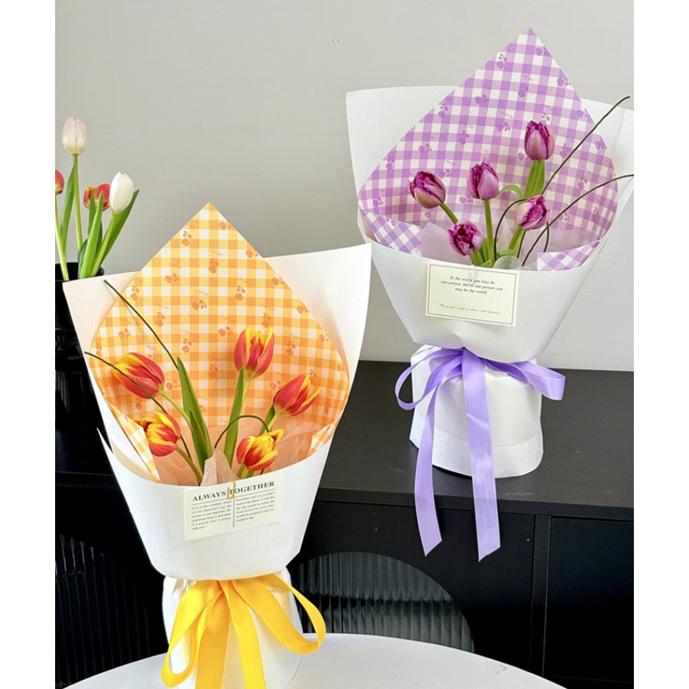 Rose Grid Print Thick White Kr - Flower Wrap Kraft ulasan dan harga